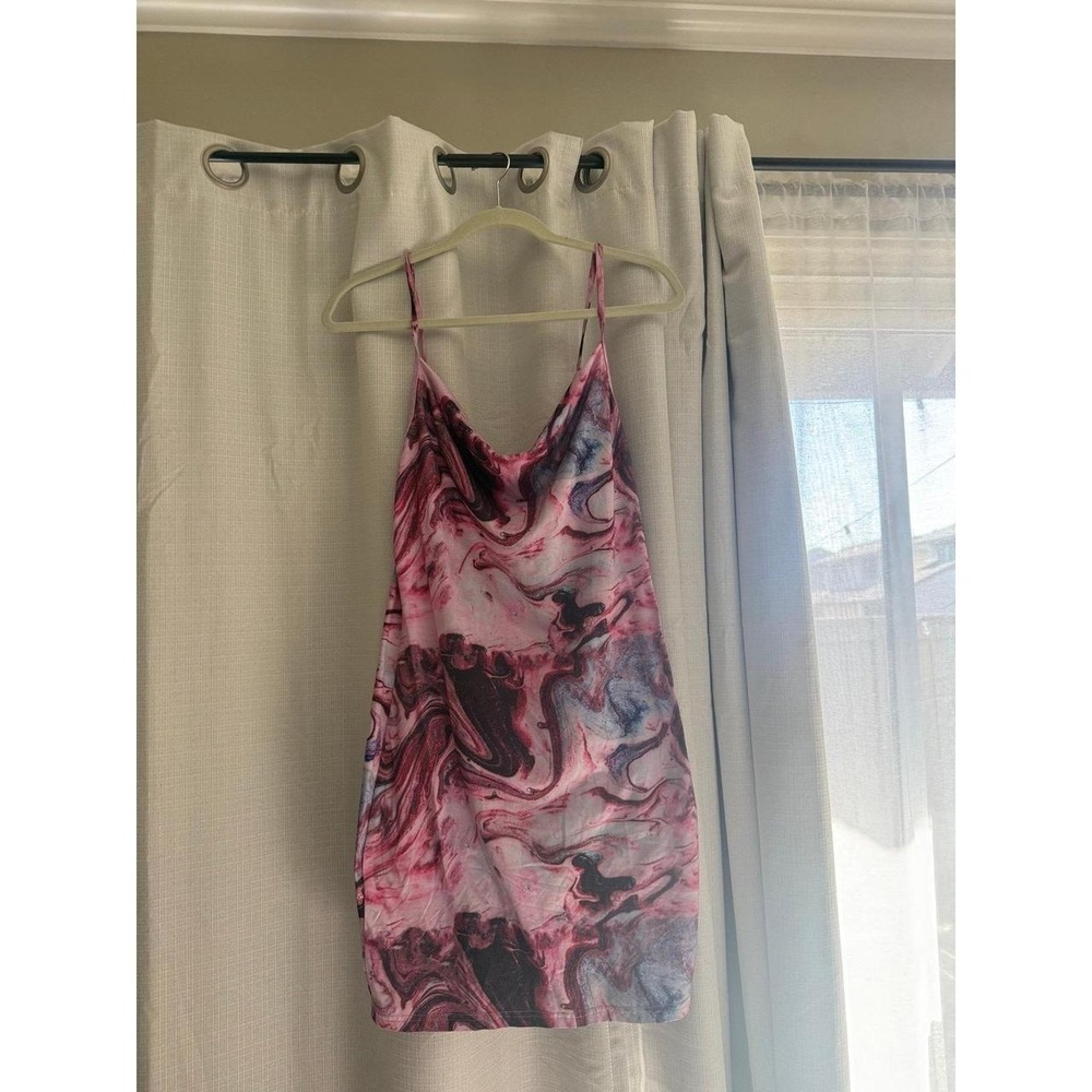 Dress Pink Marble Print Cowl Neck Mini Dress
